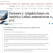 Fusiones y Adquisiciones en Amrica Latina aumentaron 3,11% en 2017